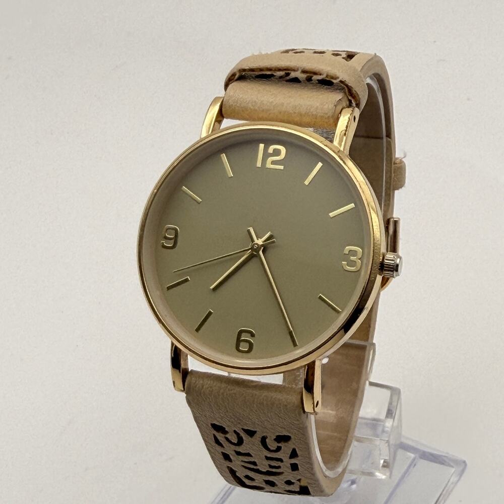 Elegant Accutime Gold-Tone Tan Leather Band Women's Watch Working